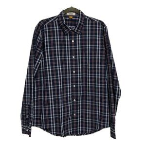 Indigo Mens athletic button down shirt Plaid size large